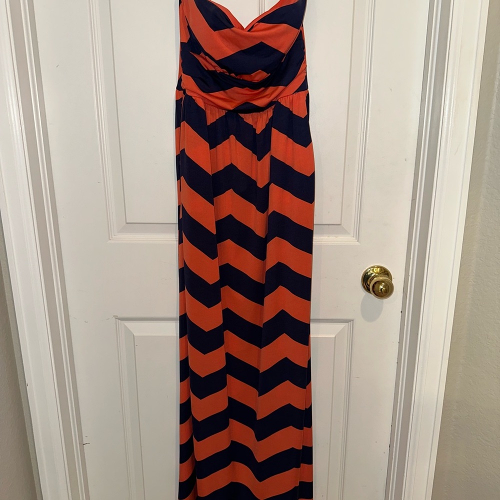 Honey and Rosie Coral and Navy Blue Strapless Sundress
